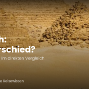 Sakkara vs Gizeh Unterschied – Pyramiden von Gizeh mit Kamelkarawane in der Wüste