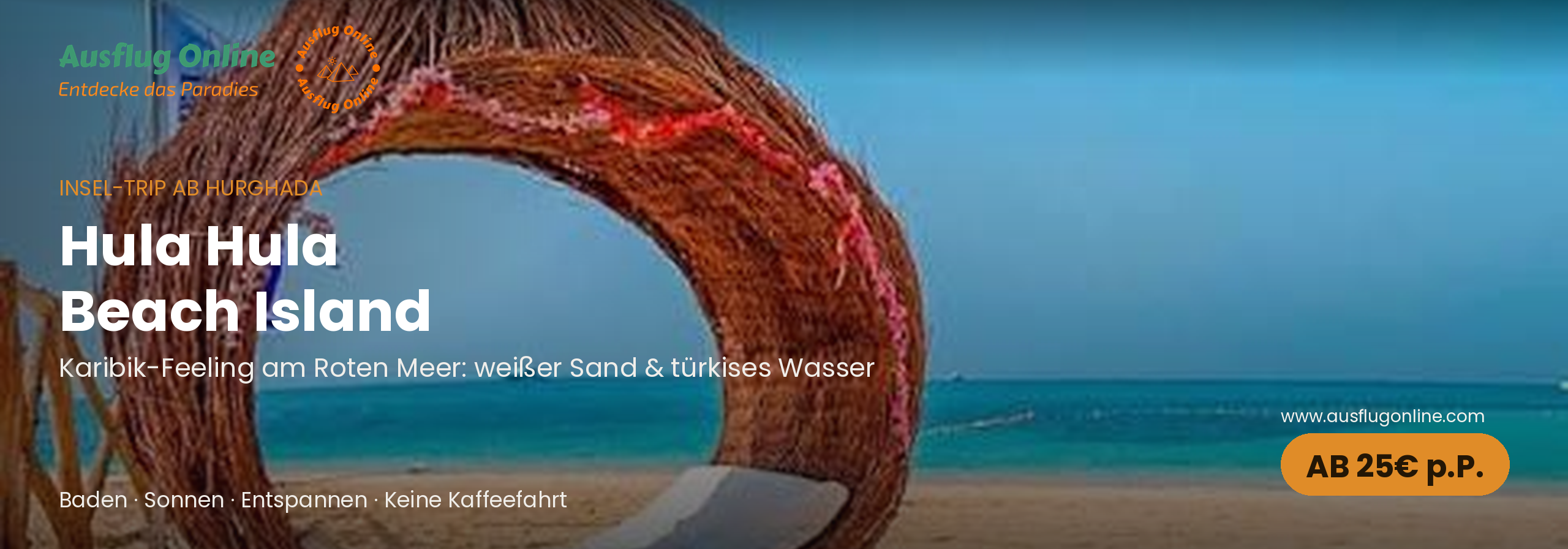Hula Hula Beach Island Ausflug Hurghada – geflochtener Strand-Loungesessel am türkisen Wasser